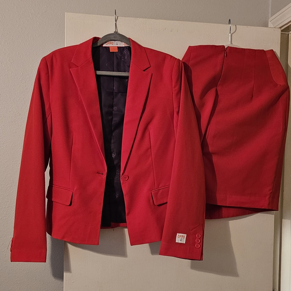 Red Blazer and Skirt Set